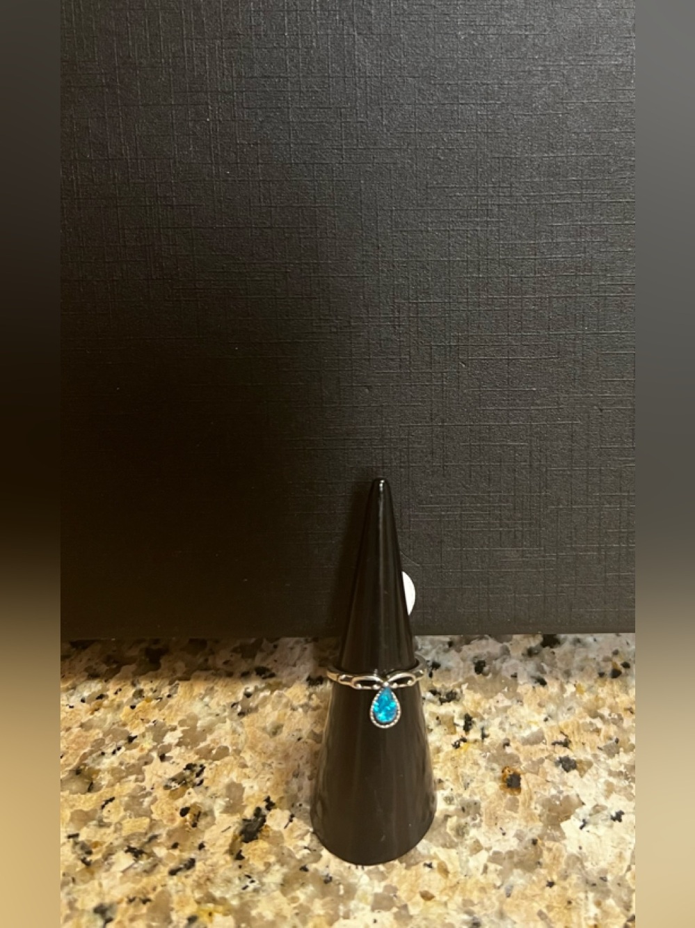 Silver Ring with Teardrop Blue Stone (Size 5) New